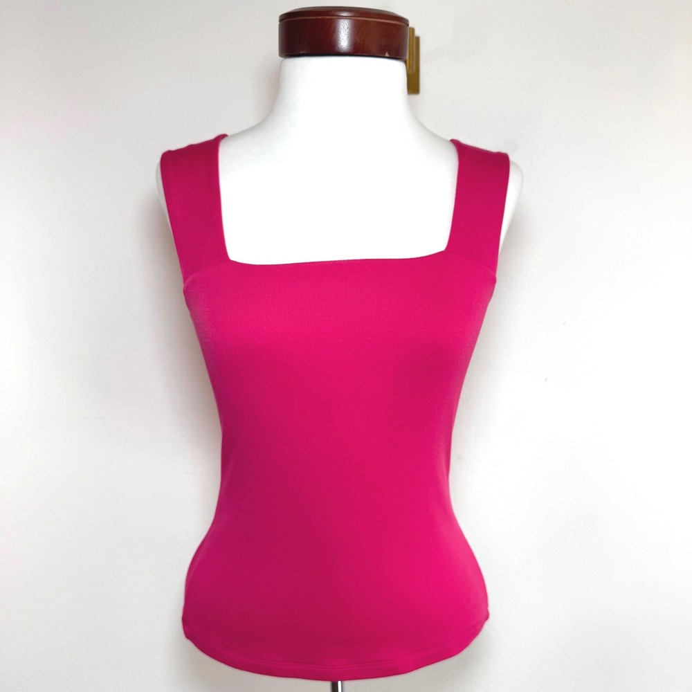 Cache Hot Pink Square Neck Tank Top XS Y2K Barbiecore Stretch Going Out Top